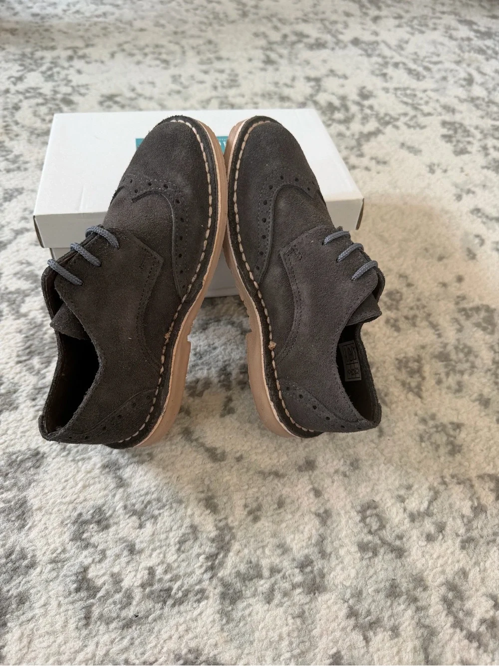 Kids Suede Wingtip Dress Shoes in Dark Gray